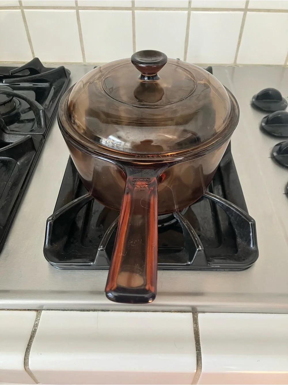 Amber Glass Saucepan with Lid and Handle